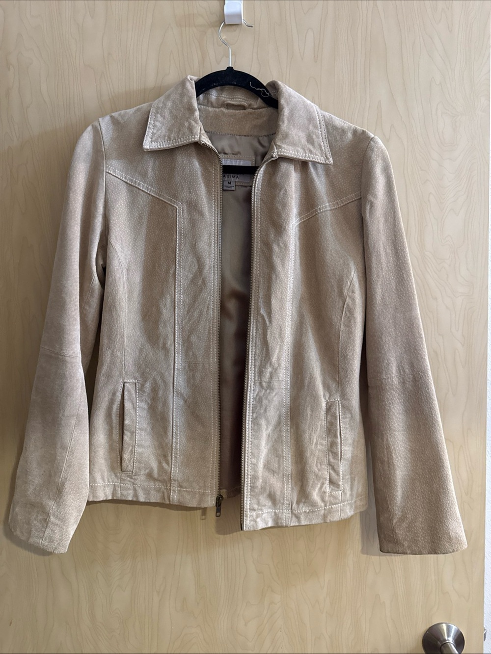 Wilsons Leather Beige Suede Zip-Front Jacket